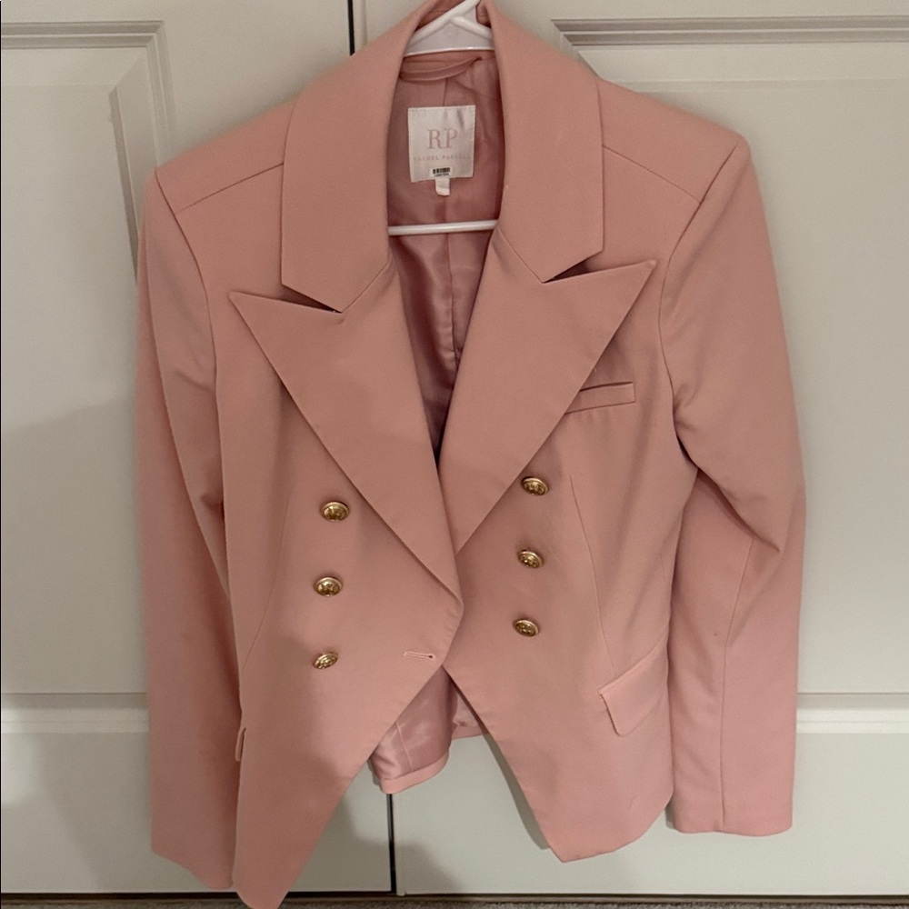 Rachel Parcell Blush Pink Double-Breasted Blazer with Gold Buttons